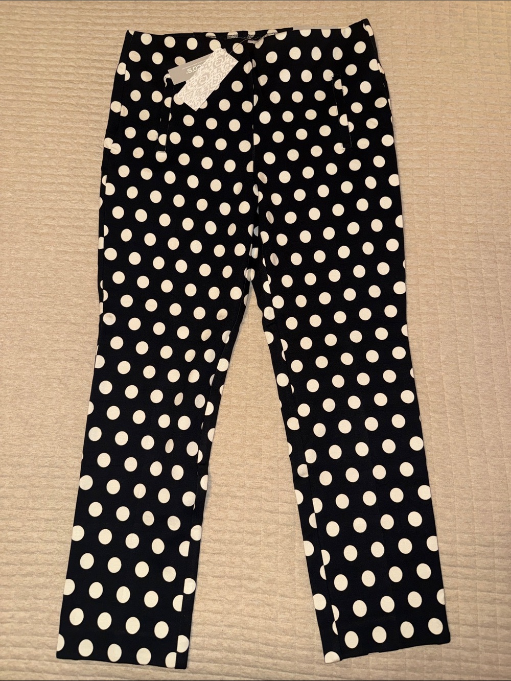 Chico's So Slimming Juliet Slim Leg Black & Cream Polka Dot Ankle Pants